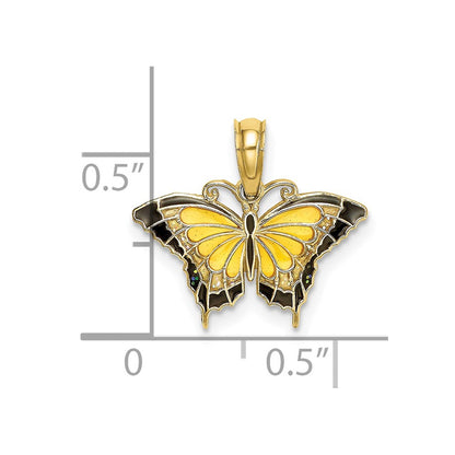 10K Small Yellow and Black Enameled Butterfly Charm