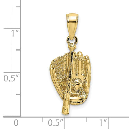 10K 3-D Polished Baseball Glove/Bat/Ball Charm