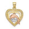 10K Two-tone and White Rhodium Dolphin In Heart Charm