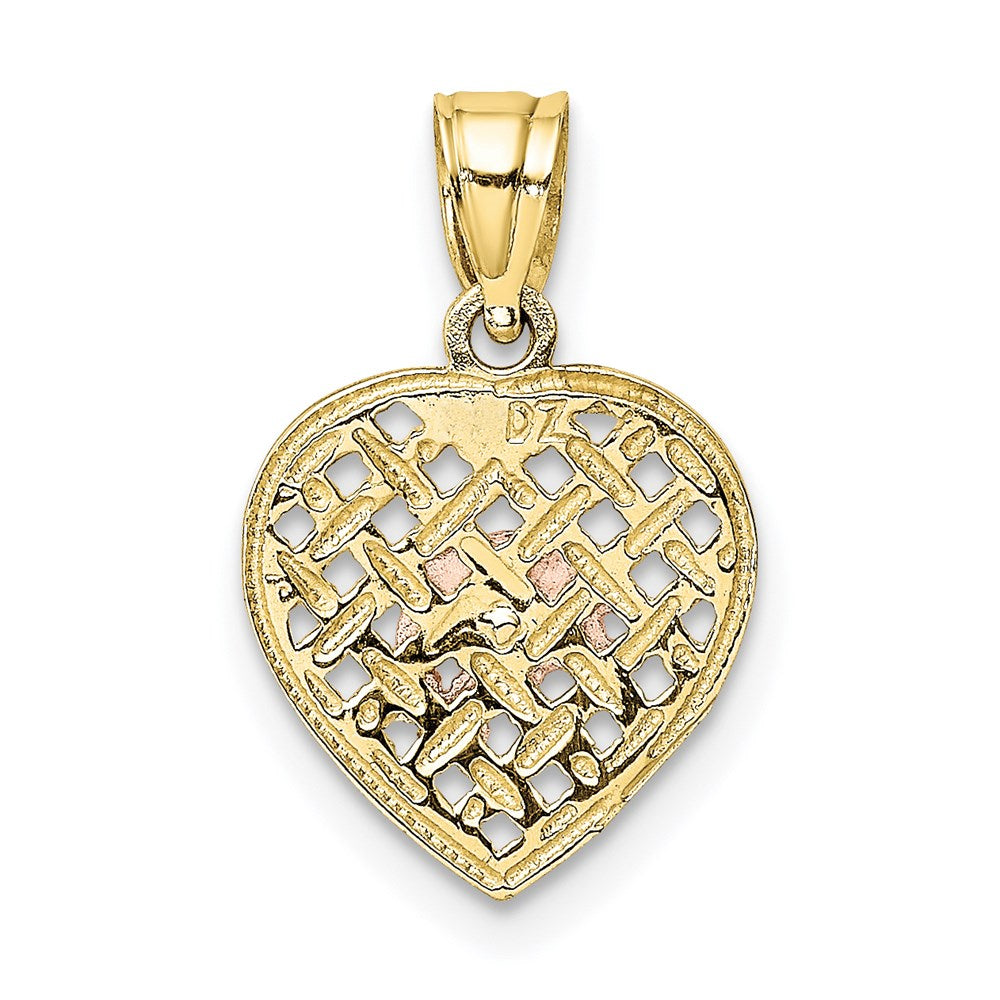 10K Two-tone and White Rhodium Double Dolphins On Woven Heart Charm