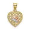 10K Two-tone and White Rhodium Double Dolphins On Woven Heart Charm