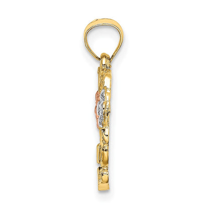 10K Two-tone with White Rhodium Flower In Heart Charm