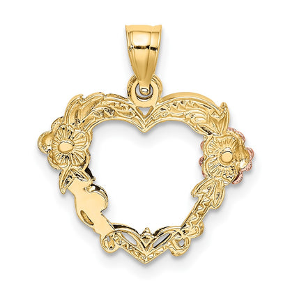 10K Two-tone with White Rhodium Flower In Heart Charm
