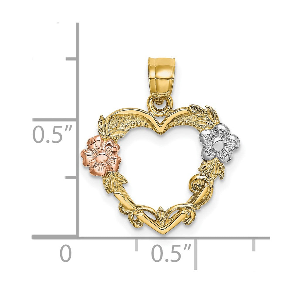 10K Two-tone w/White Rhodium Flower In Heart Charm