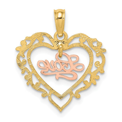 10K Two-Tone LOVE In Heart Charm