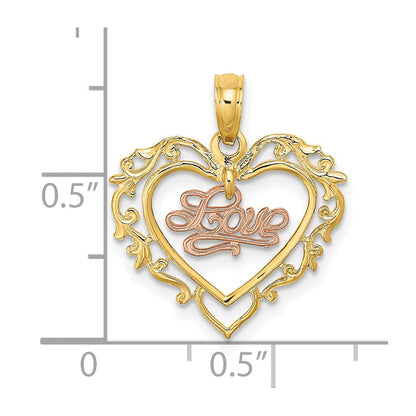 10K Two-Tone LOVE In Heart Charm