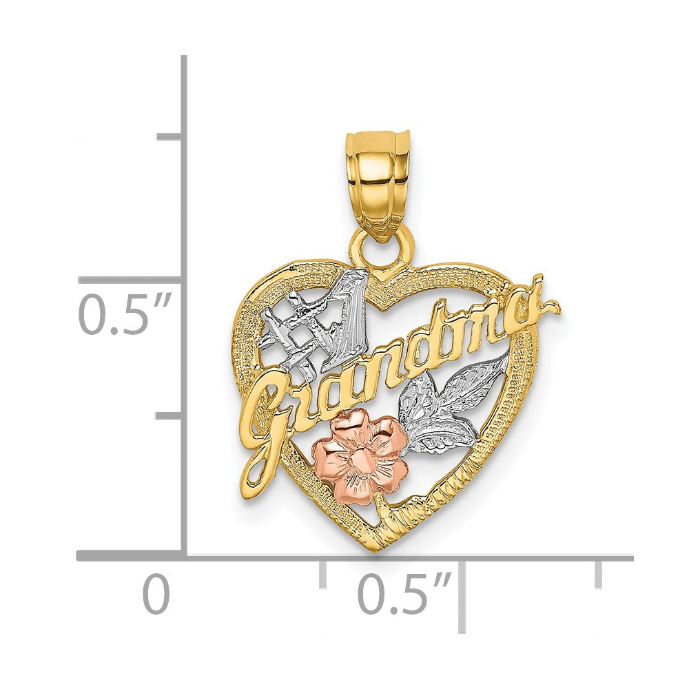 10K Two-tone with White Rhodium #1 GRANDMA In Heart Charm