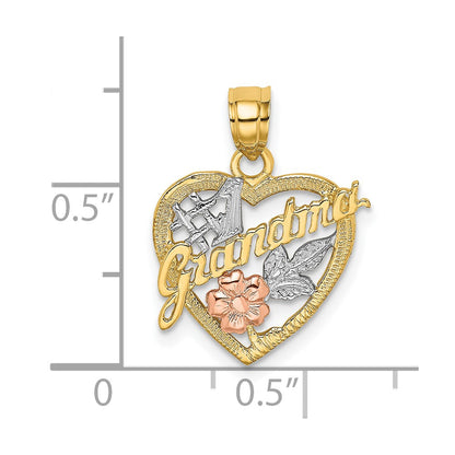 10K Two-tone with White Rhodium #1 GRANDMA In Heart Charm