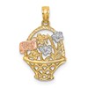 10k Two-Tone and White Rhodium Flower Basket with I LOVE YOU Flag Charm