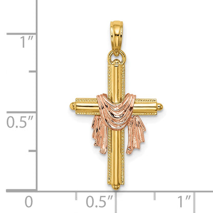 10K Two-Tone Cross with Drape Charm
