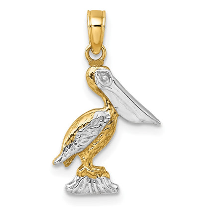 10K and White Rhodium 3-D Small Standing Pelican Charm