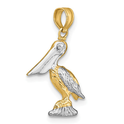 10K and White Rhodium 3-D Small Standing Pelican Charm
