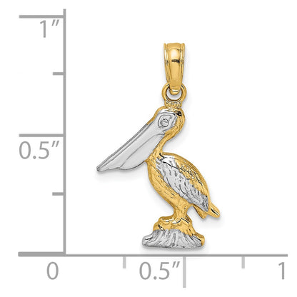 10K and White Rhodium 3-D Small Standing Pelican Charm