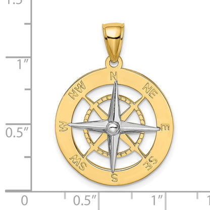 10K and White Rhodium Nautical Compass Charm