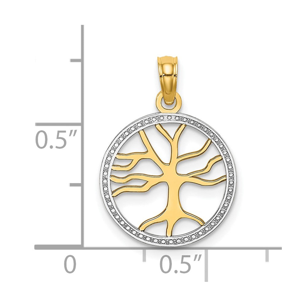 10K and White Rhodium Tree Of Life In Round Frame Charm