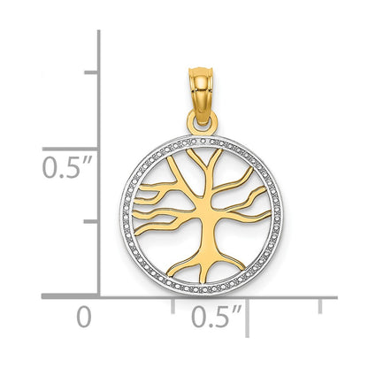 10K and White Rhodium Tree Of Life In Round Frame Charm