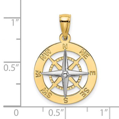 10K and White Rhodium Nautical Compass Charm