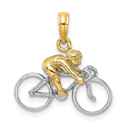 10K and White Rhodium 3-D Bicycle With Rider Charm