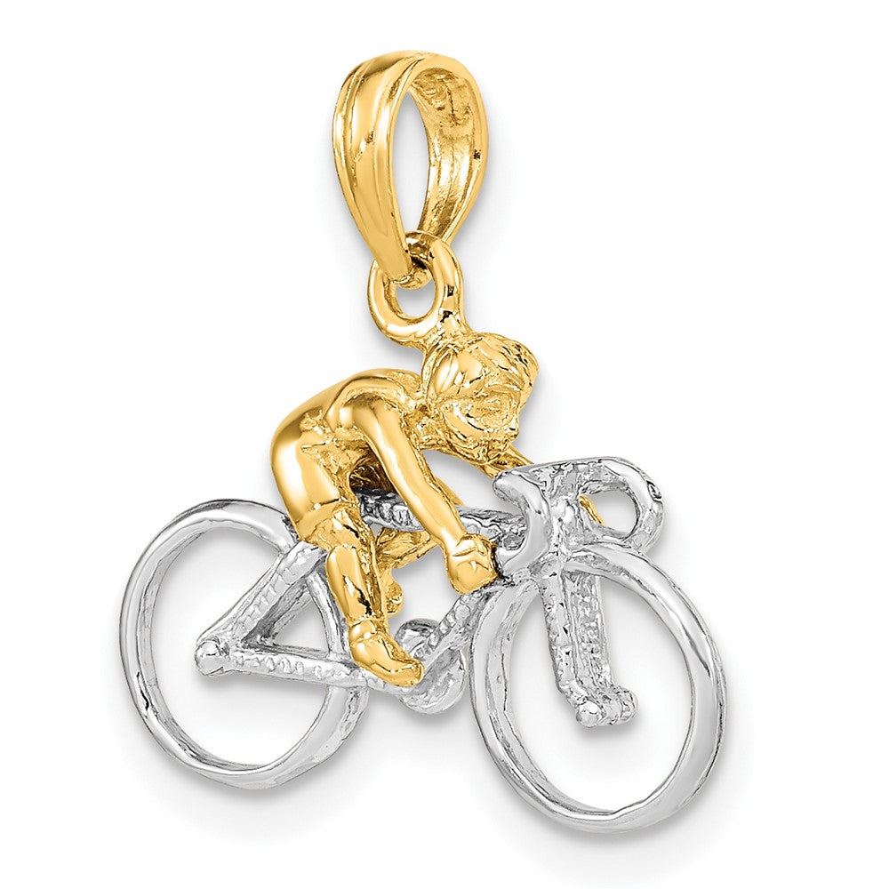 10K and White Rhodium 3-D Bicycle With Rider Charm