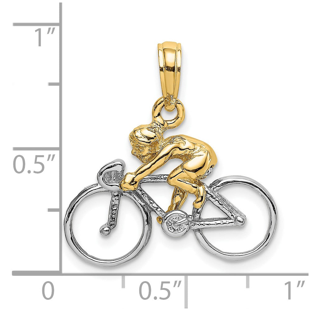 10K and White Rhodium 3-D Bicycle With Rider Charm
