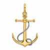 10K Two-tone Large 3-D Anchor with Long T-Bar and Rope with Shackle Bail Pendant