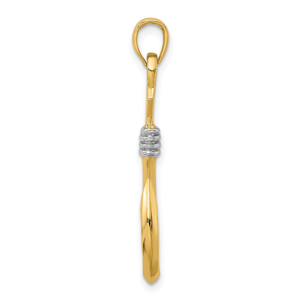10K and White Rhodium 3-D Fish Hook With Rope Charm