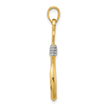 10K and White Rhodium 3-D Fish Hook With Rope Charm