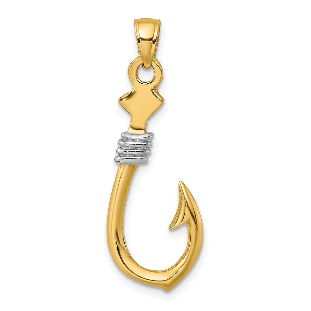 10K and White Rhodium 3-D Fish Hook With Rope Charm