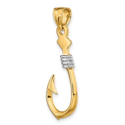 10K and White Rhodium 3-D Fish Hook With Rope Charm