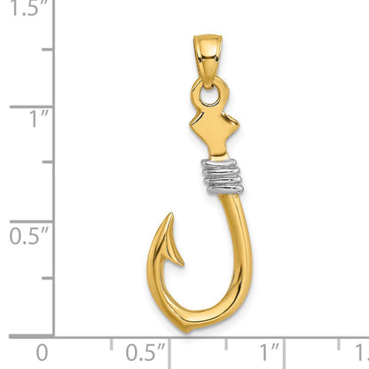 10K and White Rhodium 3-D Fish Hook With Rope Charm