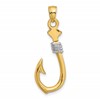 10K and White Rhodium 3-D Fish Hook With Rope Charm