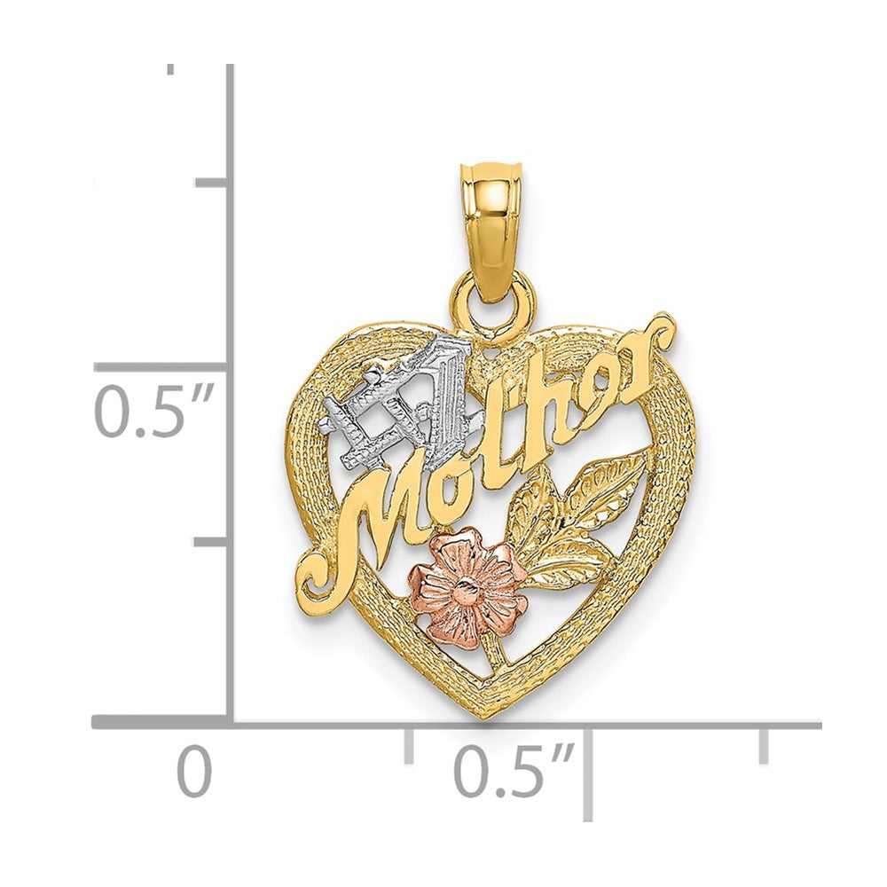 10K Two-tone and White Rhodium #1 MOTHER in Heart Charm