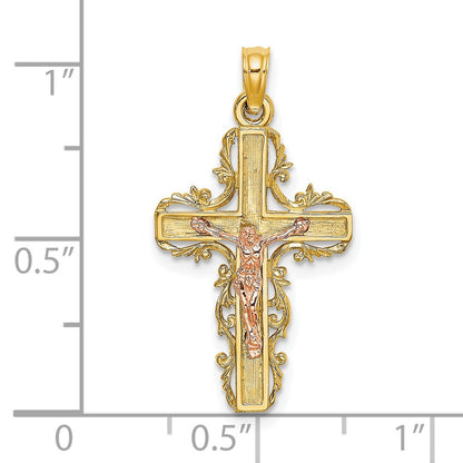 10K Two-Tone with Lace Trim Crucifix Charm
