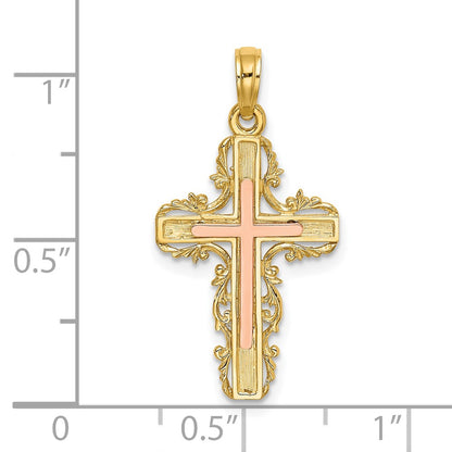 10K Two-Tone with Lace Trim Cross Charm