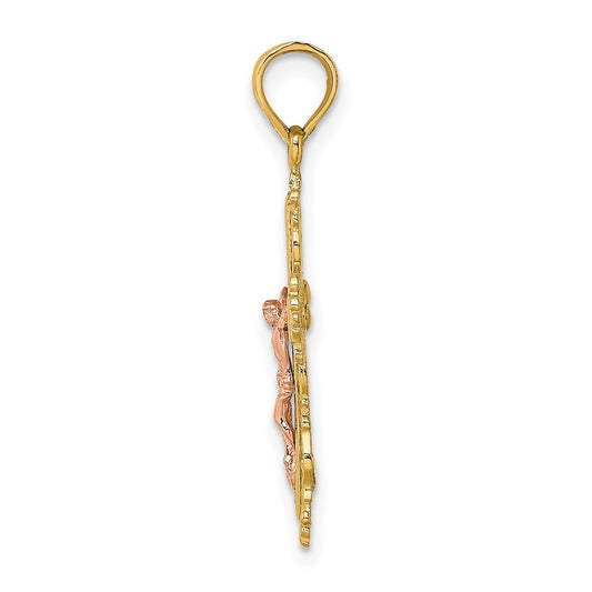 10K Two-Tone Crucifix with Lace Trim Charm