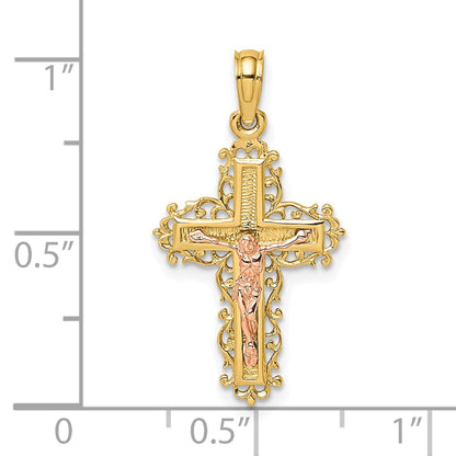 10K Two-Tone Crucifix with Lace Trim Charm