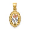 10K Two-tone w/White Rhodium Rose In Oval Frame Charm