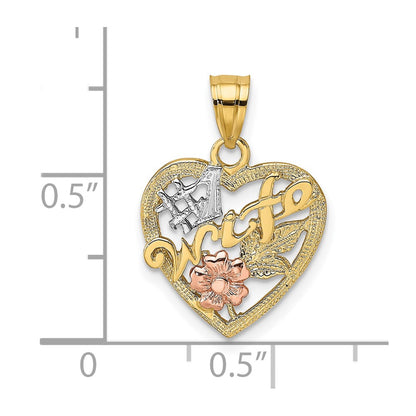 10k Two-Tone and White Rhodium #1 WIFE In Heart Charm