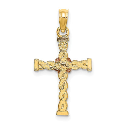 10K Two-Tone Twisted Cross with Flower Center Charm