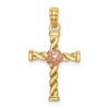10K Two-Tone Twisted Cross with Flower Center Charm