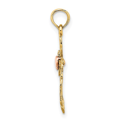 10K Two-Tone Cross with Heart Center Charm
