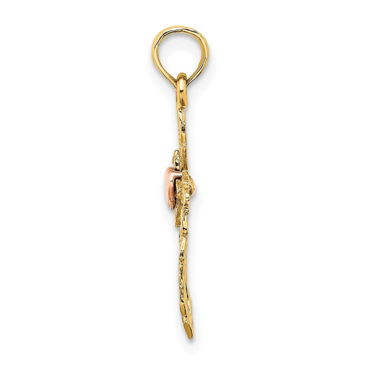 10K Two-Tone Cross with Heart Center Charm