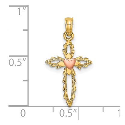 10K Two-Tone Cross with Heart Center Charm