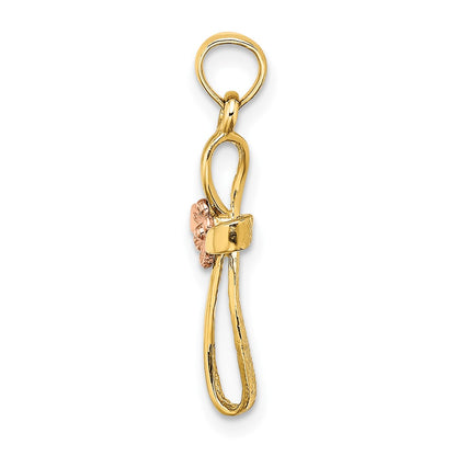 10K Two-Tone Twisted Cross with Flower Center Charm