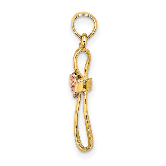 10K Two-Tone Twisted Cross with Flower Center Charm