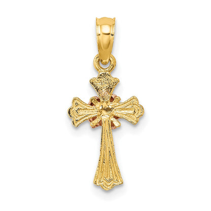 10k Two-Tone Cross with Small Flower Center Charm