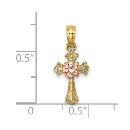 10k Two-Tone Cross with Small Flower Center Charm