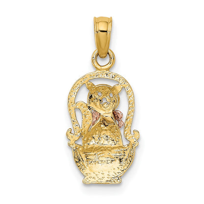 10k Two-Tone Cat with Bow In Basket Charm