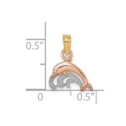 10K Two-Tone with White Rhodium Mini Dolphin and Wave Charm