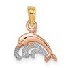 10K Two-Tone with White Rhodium Mini Dolphin and Wave Charm